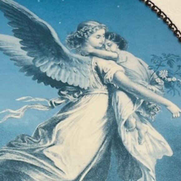 VTG Chain Framed Oval Angel & Child Printing Wall Hanging Picture 11.25"x8" - Picture 4 of 10